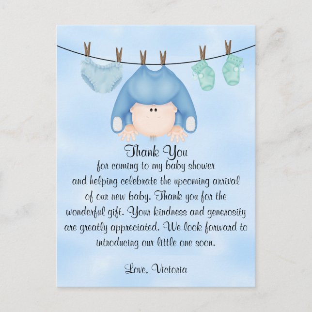Baby Shower Thank You Baby Boy Postcard (Front)