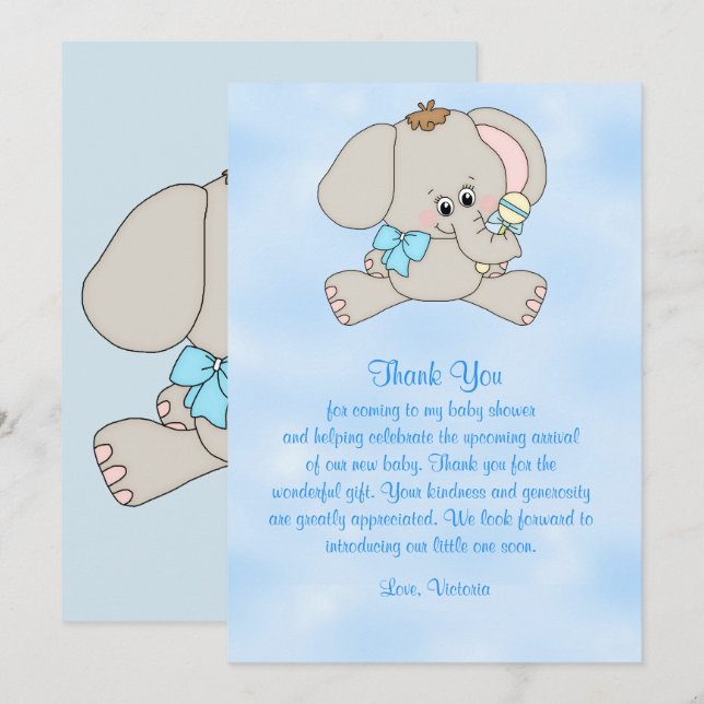 Baby Shower Thank You Baby Elephant Invitation (Front/Back)