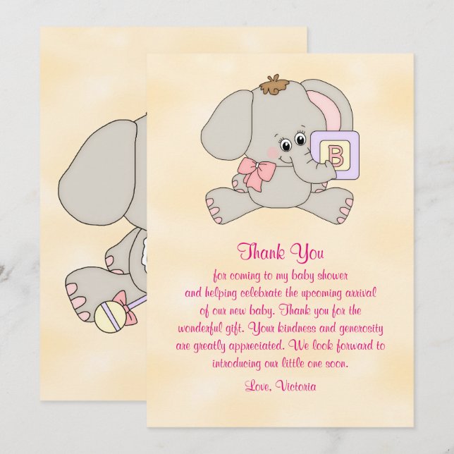 Baby Shower Thank You Baby Elephant Invitation (Front/Back)