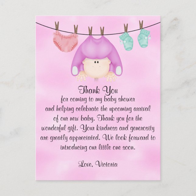 Baby Shower Thank You Baby Girl Postcard (Front)