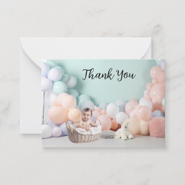 Baby Shower Thank you  Balloon Photo Backdrop Note Card (Front)