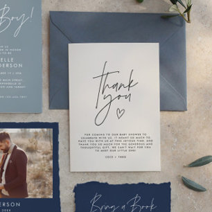 Baby shower thank you black cream elegant modern invitation