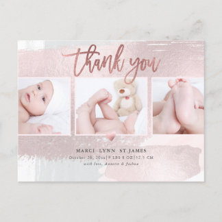 Baby Shower Thank You Blush Pink Brush Stroke Postcard