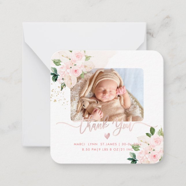 Baby Shower Thank You Blush Pink Peonies Note Card (Front)