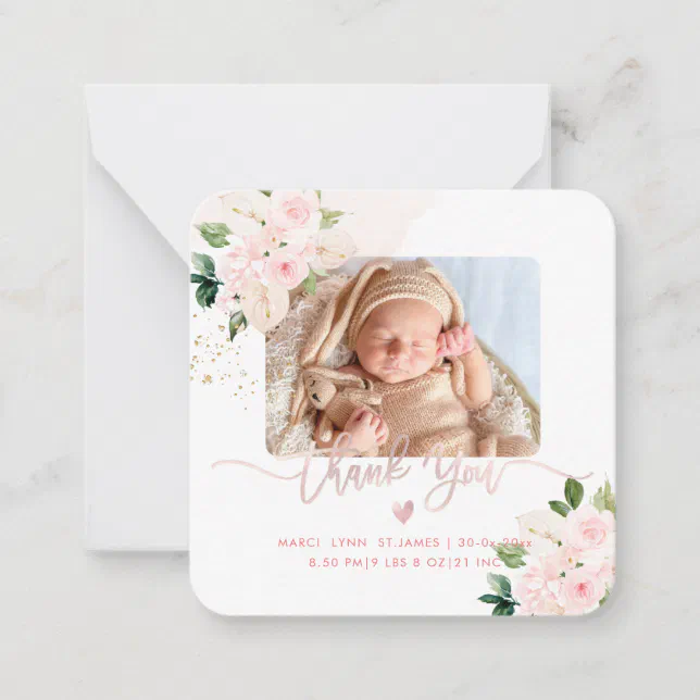 Baby Shower Thank You Blush Pink Peonies Note Card | Zazzle