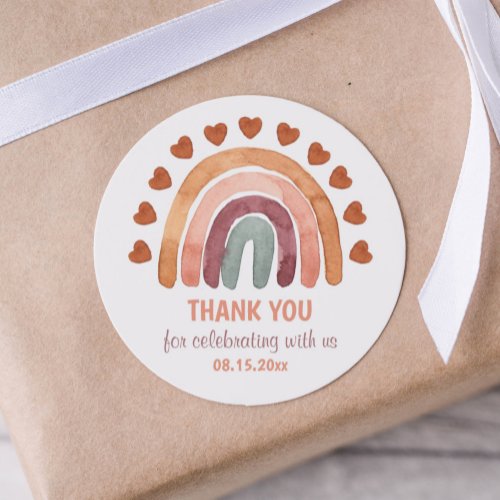 Baby Shower Thank You Boho Rainbow  Classic Round Sticker