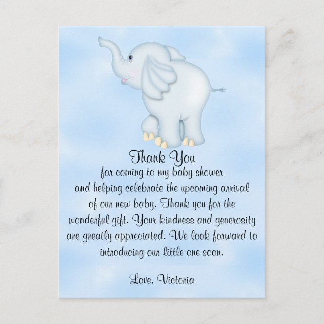Baby Shower Thank You Boy Elephant Postcard (Front)