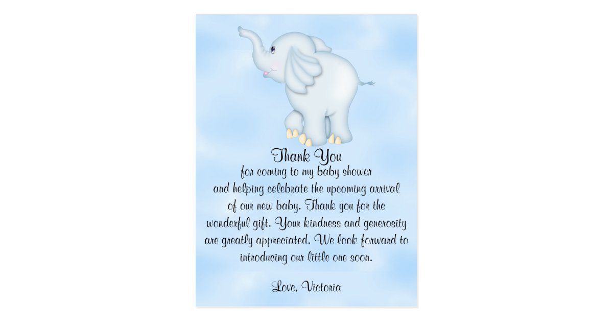 Baby Shower Thank You Boy Elephant Postcard Zazzle Com