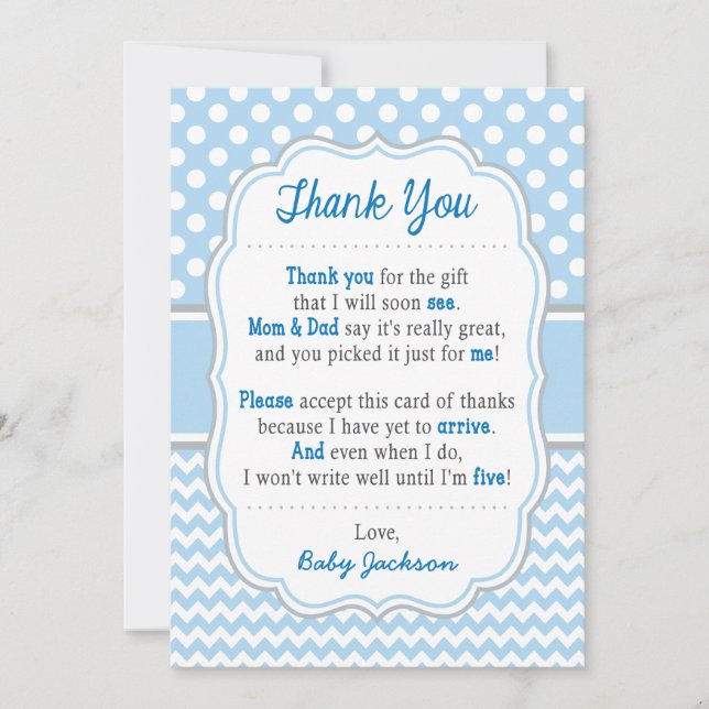 Baby Shower Thank You Card | Baby Blue Polka Dots (Front)