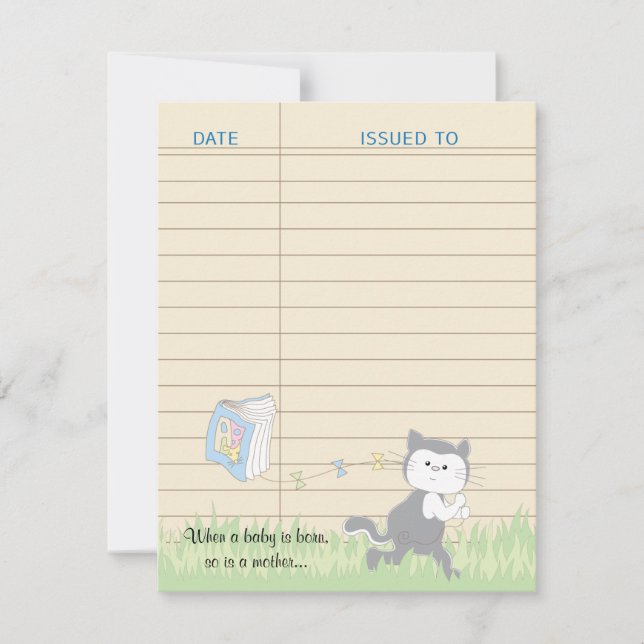 Baby Shower Thank You Card, Blue/Build a Library (Front)