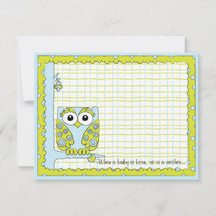Baby Shower Thank You Card, Blue/Green Owl