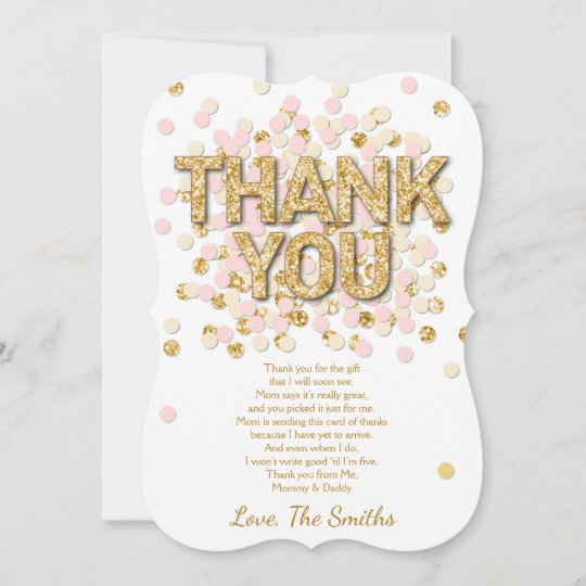 baby shower thank you card confetti gold pink girl
