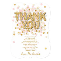 Baby Shower Thank You Card Confetti Gold pink girl