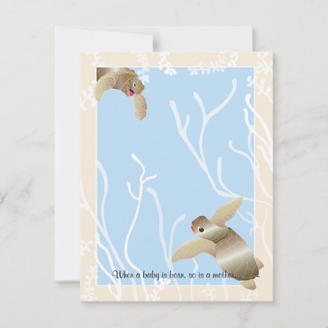 Baby Shower Thank You Card, Cream/Blue Turtle (Front)