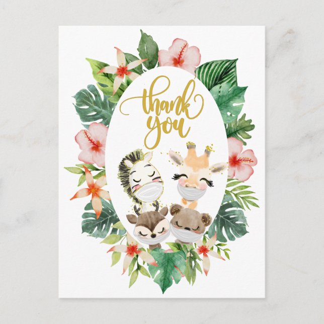 Baby Shower Thank You Card | Cute Safari Friends (Front)