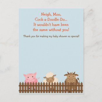 Baby Shower Thank You Card- Farm Animal Theme Postcard by AestheticJourneys at Zazzle