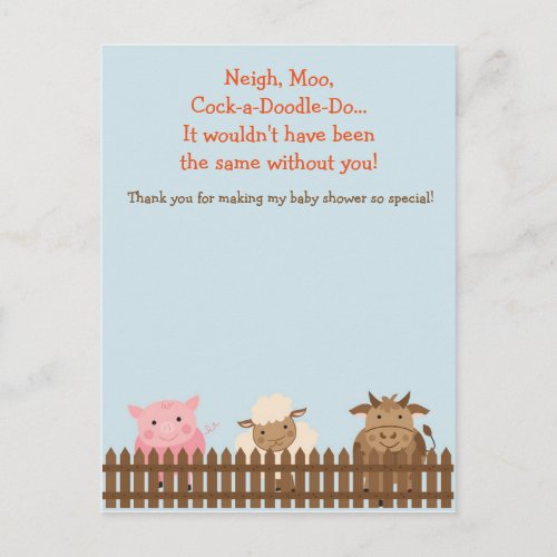 Baby Shower Thank You Card_ Farm Animal Theme Postcard