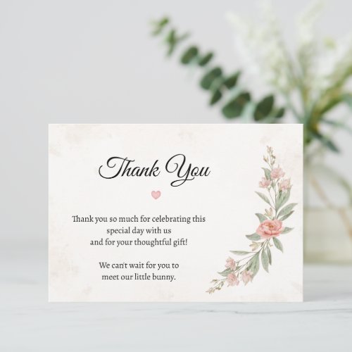 Baby Shower Thank You Card | Floral Bunny | Pink W