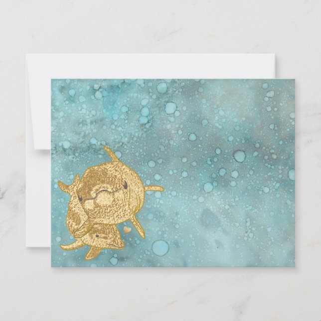 Baby Shower Thank You Card "Gold Dolphins Mom Baby (Front)