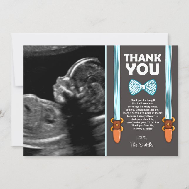 Baby Shower Thank You Card Little Man Echo (Front)