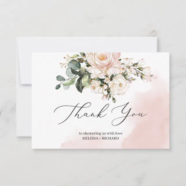 Baby shower thank you card note blush pink gold | Zazzle