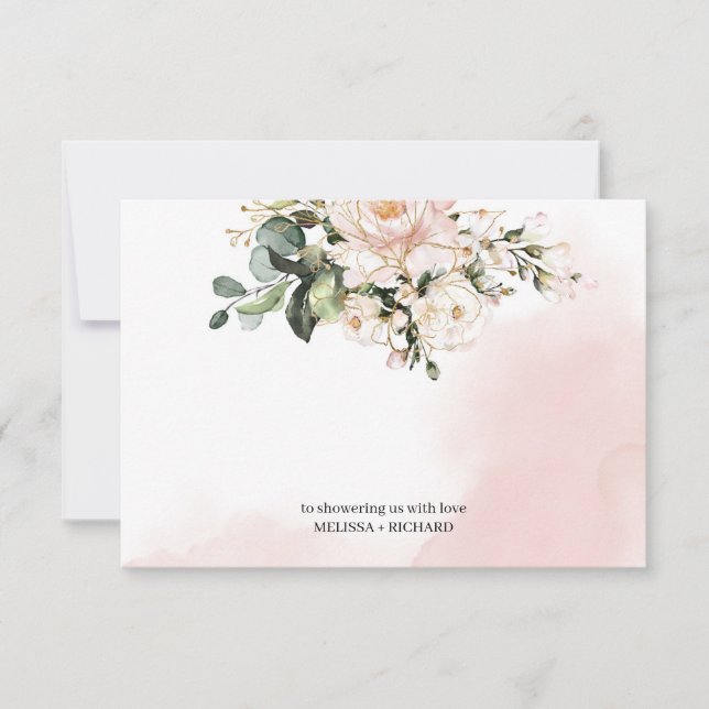 Baby shower thank you card note blush pink gold (Front)