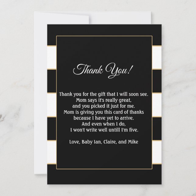 Baby Shower Thank You Card Note Gold White Black (Front)