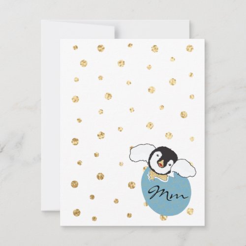 Baby Shower Thank You Card Penguin BlueGold