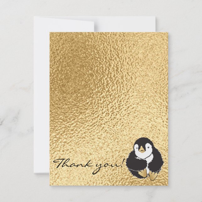 Baby Shower Thank You Card, "Penguin Gold" (Front)