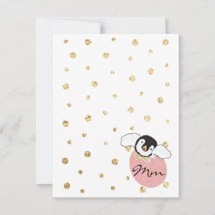 Baby Shower Thank You Card, "Penguin Pink/Gold" Card