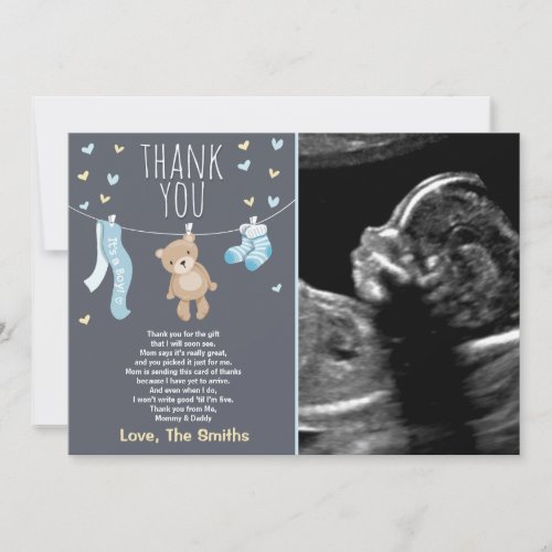 Baby Shower Thank You Card Teddy Bear Blue