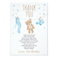 Baby Shower Thank You Card Teddy Bear blue