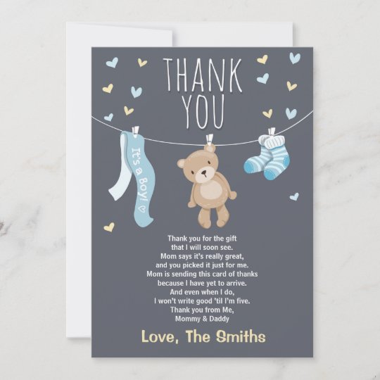 Baby Shower Thank You Card Teddy Bear blue | Zazzle.com