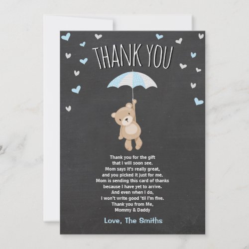 Baby Shower Thank You Card Teddy Bear blue Cub Boy