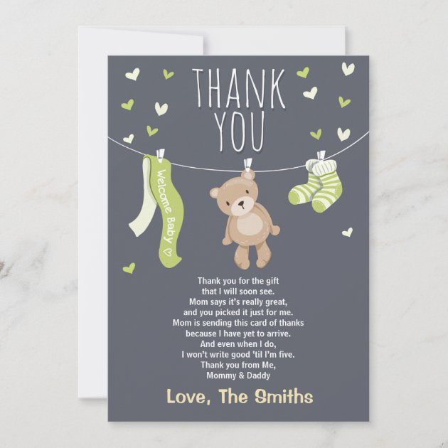 Yellow Bear Thank You Card With Lime Green Envelope By Carlton Cards BRAND NEW! 