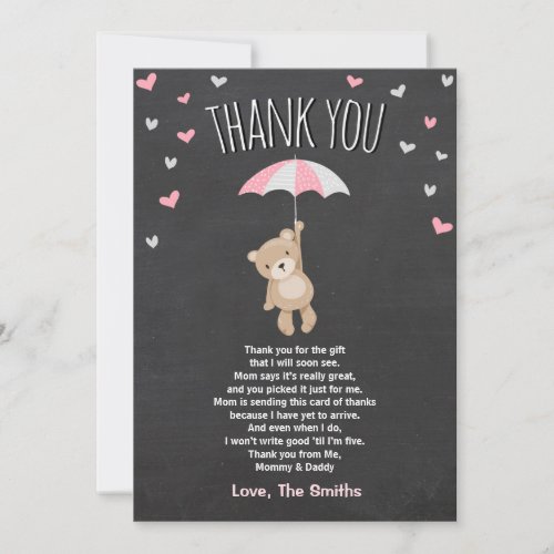 Baby Shower Thank You Card Teddy Bear Pink Cub