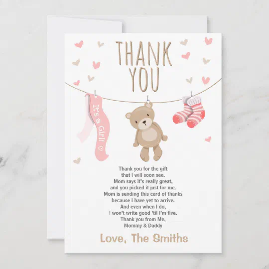 Girls Pink Teddy Bear Picnic Party Thank You Cards 
