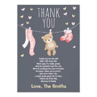 Baby Shower Thank You Card Teddy Bear pink girl
