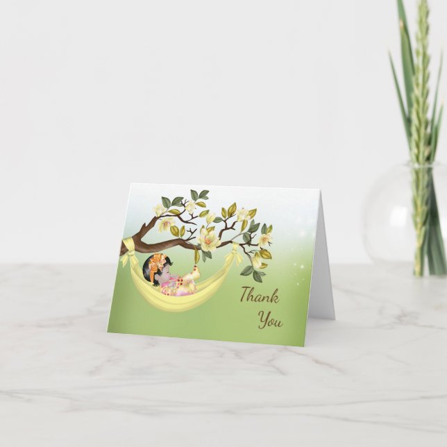 Baby Shower Thank You Card with Baby in Hammock (Front)