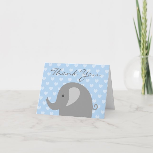 Baby Shower thank you card with cute grey elephant (Front)