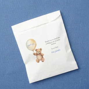 Baby shower thank you card with cute teddy bear favor bag