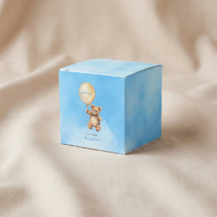 Baby shower thank you card with cute teddy bear favor boxes