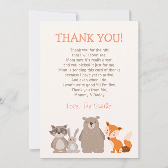 Baby Shower Thank You Card Woodland (Front)