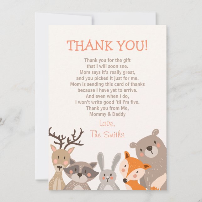 Baby Shower Thank You Card Woodland (Front)