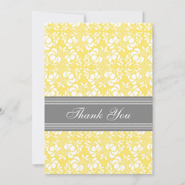 Baby Shower Thank You Cards Lemon Gray Damask (Front)