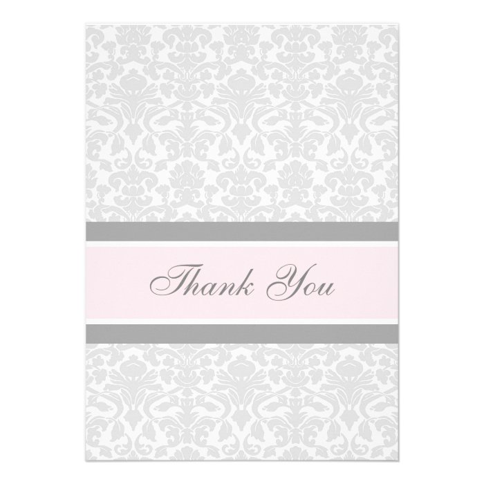 Baby Shower Thank You Cards Pink Gray Damask