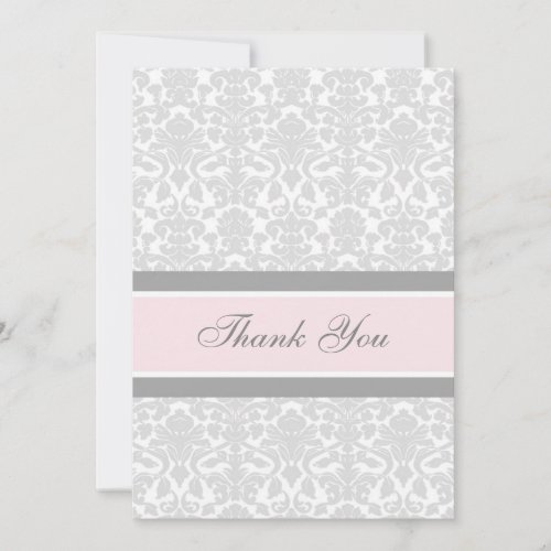 Baby Shower Thank You Cards Pink Gray Damask