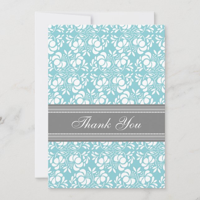 Baby Shower Thank You Cards Teal Gray Damask (Front)