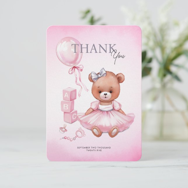 Baby shower  Thank You Cards teddy bear. (Standing Front)