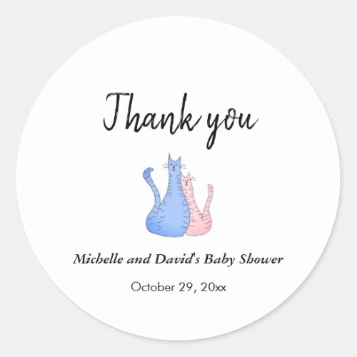 Baby Shower Thank you Cat Twins Blue Pink  Classic Round Sticker